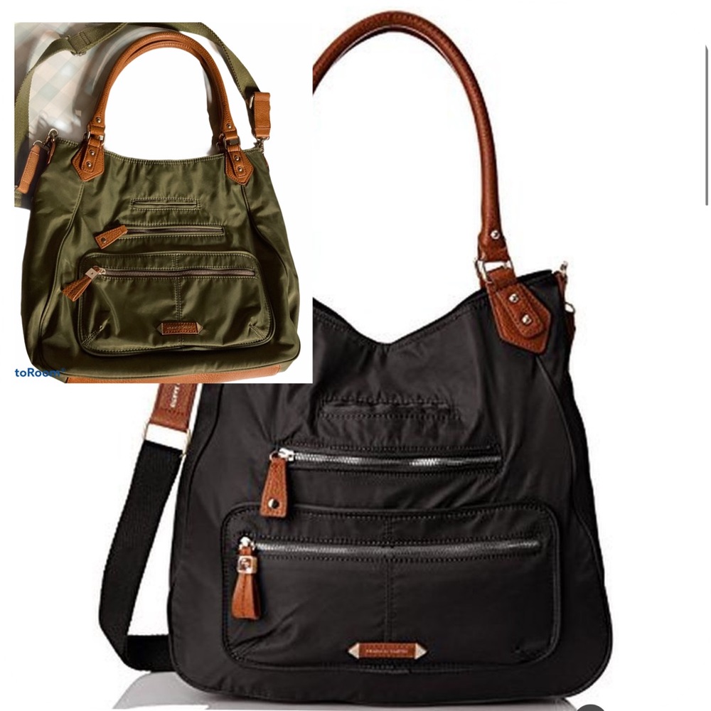 Franco Sarto olive nylon vegan trim crossbody bag